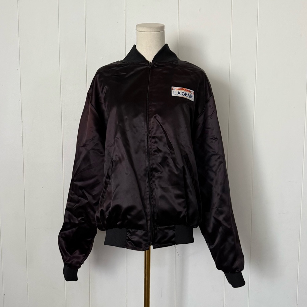 Vintage 80s L.A. Gear Satin Bomber Jacket Stevens Outerwear Unisex XL